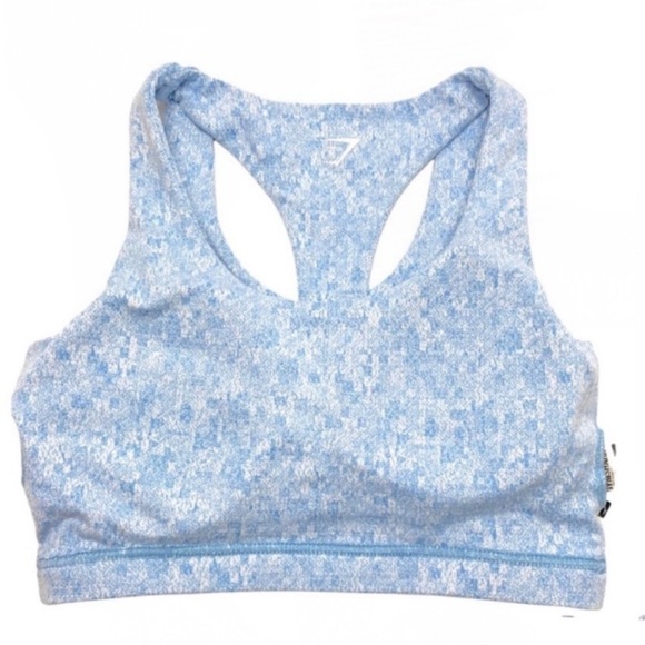 GYMSHARK Malibu Blue Marl Fleur Sports Bra in light Space Blue Size S - Picture 6 of 10